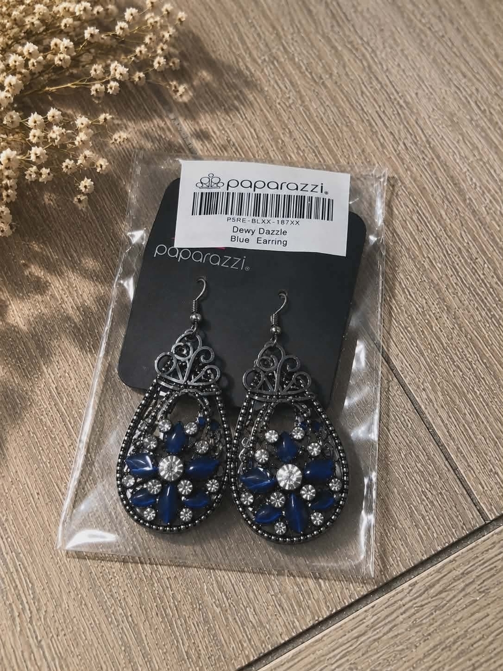 paparazzi Blue and Gunmetal Teardrop Filigree Earrings